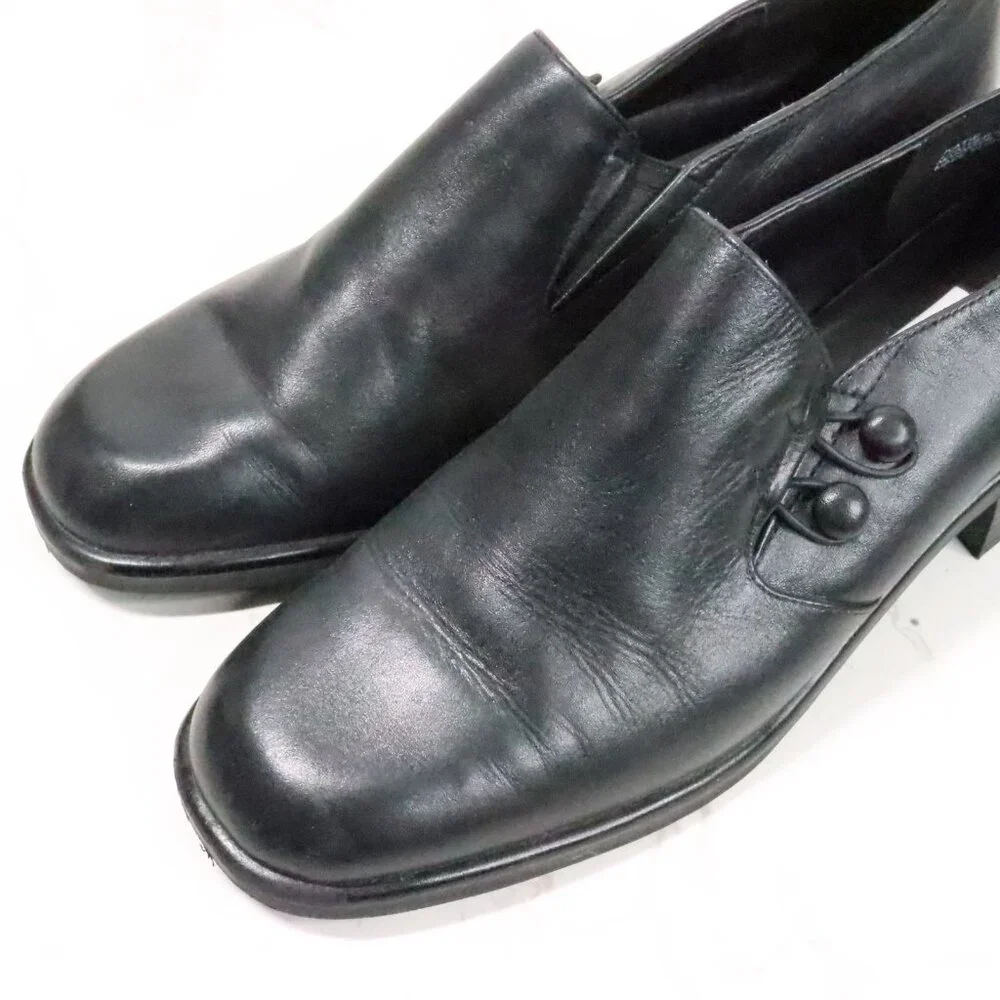 Croft & Barrow Womens 8M Katie Black Leather Chunky Y2K Square Toe Loafer Shoes - Picture 4 of 10